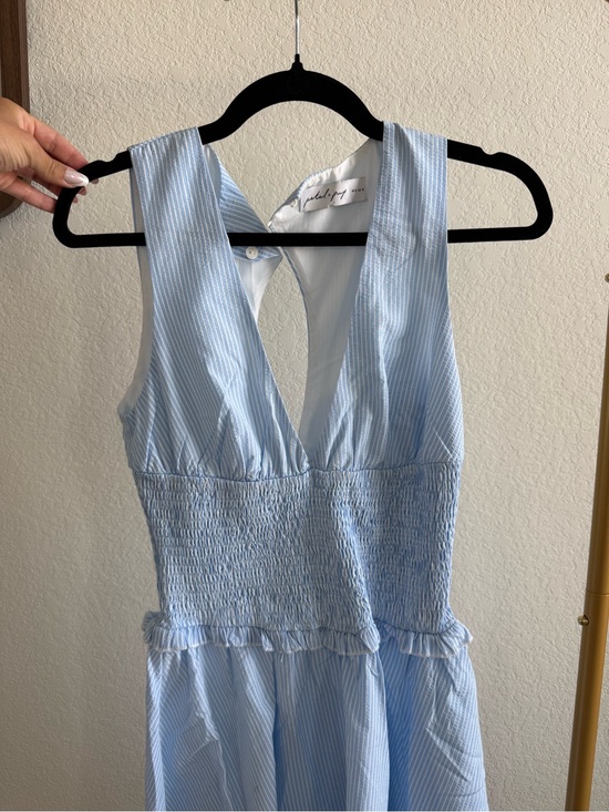 Petal & Pup Dresses & Skirts - Petal & Pup Light Blue and White Striped V-Neck Dress